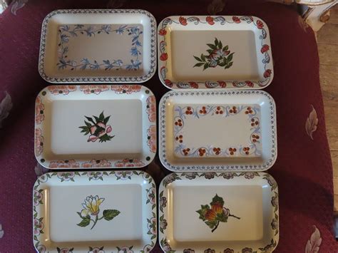 Set Of 6 Small Vintage Metal Trays Flowers Floral Tan Beige Etsy Denmark