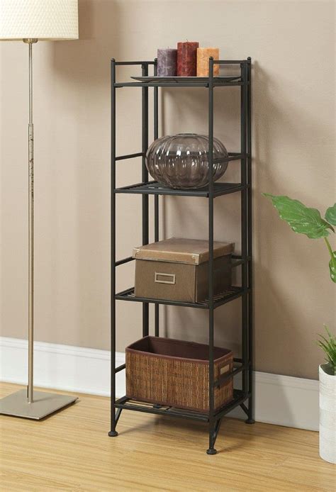 4 Tier Folding Metal Shelf In Black Finish Convenience Concepts 8017b