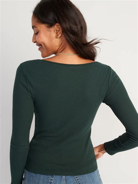 Long Sleeve Cinched Front Rib Knit T Shirt For Women Old Navy