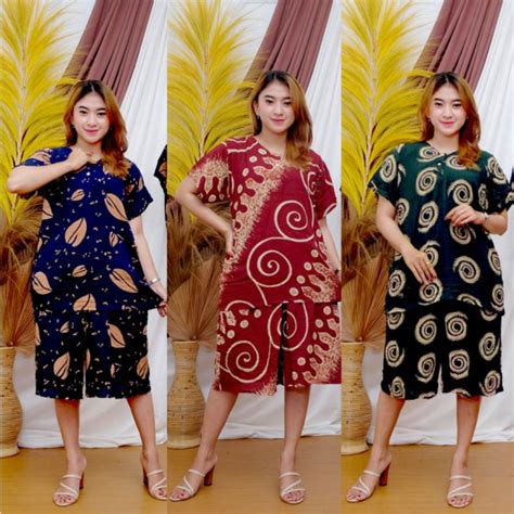 Jual Setelan Kulot Jumbo Pendek Wanita Busui Kancing Depan Lengan