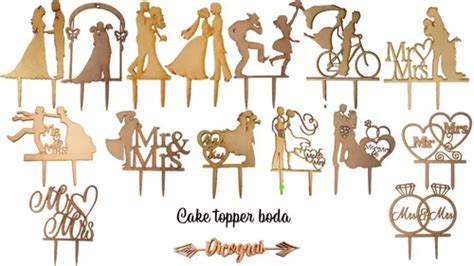 Cake Topper Boda Novios Altura Total Cm Mdf Mm Pzas