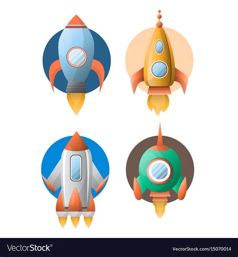 Four Rockets Colorful Flat Poster Isolated Vector Image