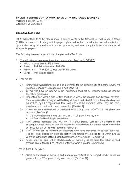 商總 稅務 BIR Salient Features of RA 11976 Ease of Paying Taxes Act