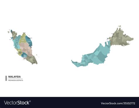 Malaysia Higt Detailed Map With Subdivisions Vector Image