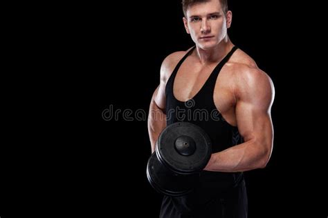 Muscular Fitness Sports Man Atlete With Dumbbell In Fitness Gym