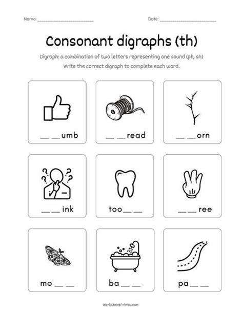 Consonant Digraph Th Kindergarten Worksheets Printable Consonant