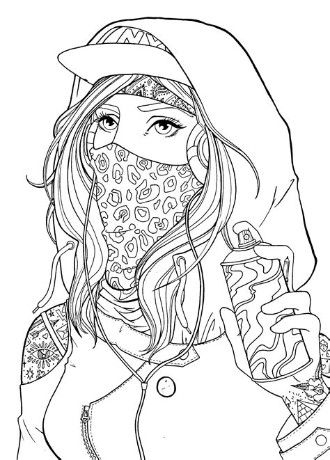 Graffiti Girl Drawing Lineart Free Adult Coloring Printables Adult