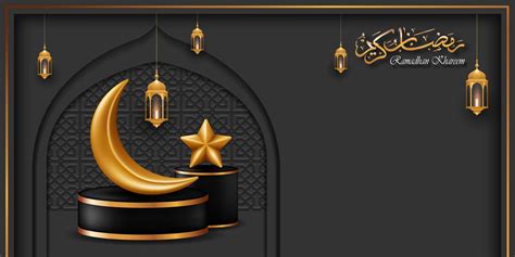 Ramadan Kareem Banner Islamic Greeting Card With Golden Decoration