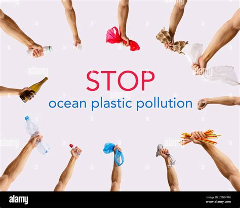 Stop Ocean Plastic Pollution Ecological Poster Hands Holding Plastic