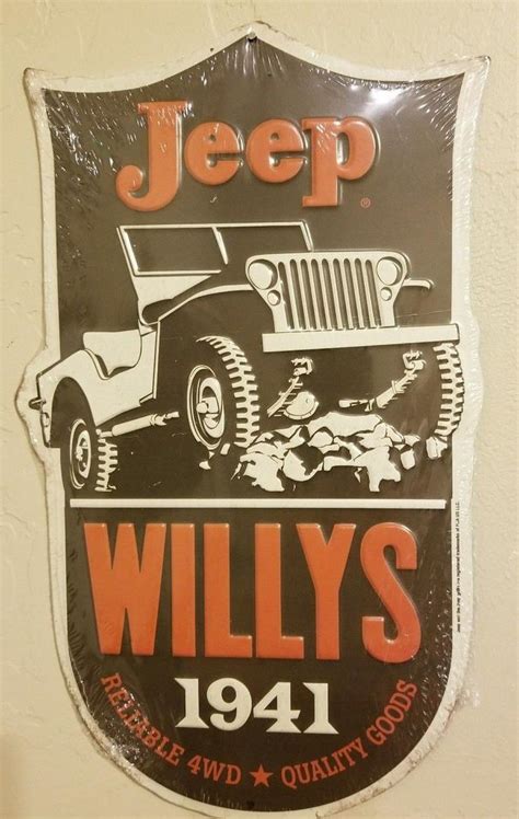 Jeep Willys 1941 Vintage 4wd Metal Sign Embossed Garage Shop Decor