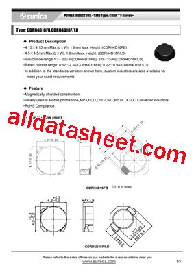 CDRH4D16FB NP 4R7N Datasheet PDF Sumida Corporation