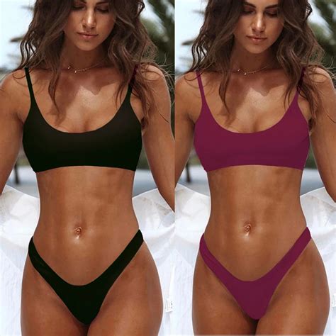 Conjunto De Microbikini Unicolor Para Mujer Traje De Ba O Sexy De Dos