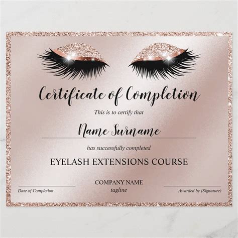 Certificate Of Completion Award Lashes Course Zazzle Certificate Of