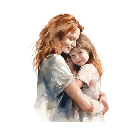 Una Pintura De Acuarela De Una Madre Y Su Hija Abraz Ndose Vector