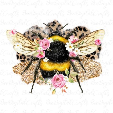 Queen Bee Sublimation Design Glitter Leopard With Flower Png Etsy