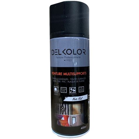 Peinture aérosol Delkolor RAL 9005 Noir Mat 400ml Couleur Noir RAL