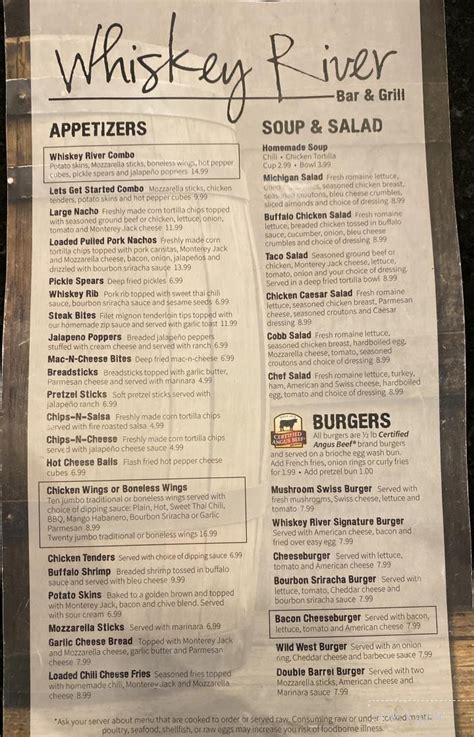 Menu Of Whiskey River Bar And Grill In Davisburg Mi 48350