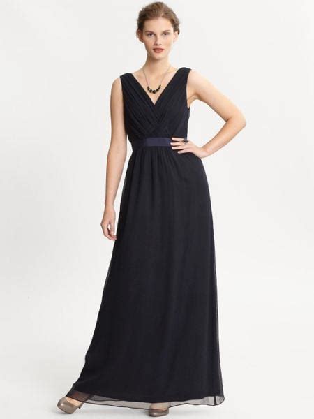 Banana Republic Br Monogram Black Silk Maxi Dress In Blue True Navy