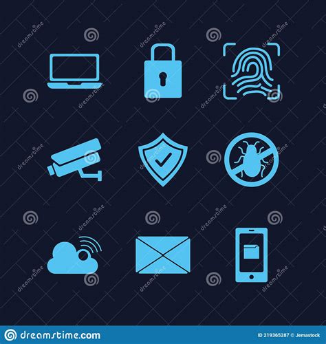 Nine Cyber Security Icons Stock Vector Illustration Of Folder 219365287