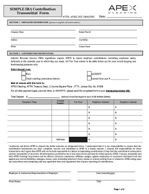 Fillable Online SIMPLE IRA Contribution Transmittal Form Date Fax Email