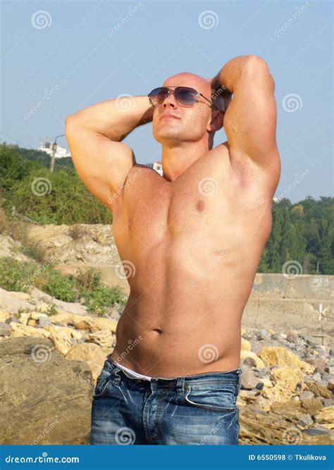 Strong Bald Man With Nude Torso Stock Photo Image Of Pose Bald 6550598