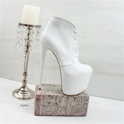 Lace Up White High Platform Booties Tajna Shoes Tajna Club