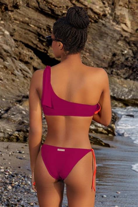 Bikini Asimétrico Volante Fucsia y Coral Flúor Zahara Gogana