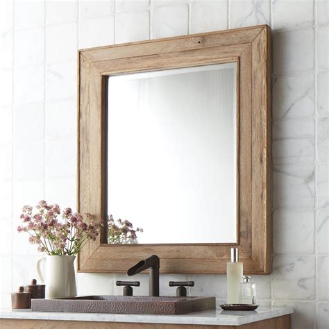 Cute Rustic Farmhouse Bathroom Mirror Thick Wood Frame Solid Oak