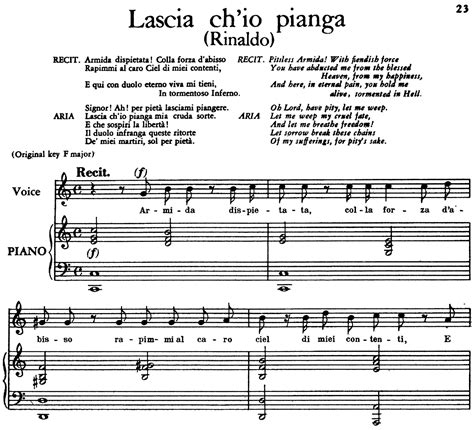 Lascia Ch Io Pianga Aria For Low Voice In D Major Transposition For Low Voice Rinaldo Hwv 7