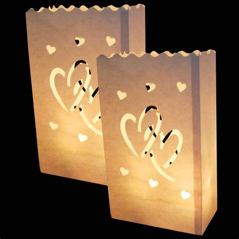 20Pcs Lot Double Heart Tea Light Holder Luminaria Paper Lantern Candle