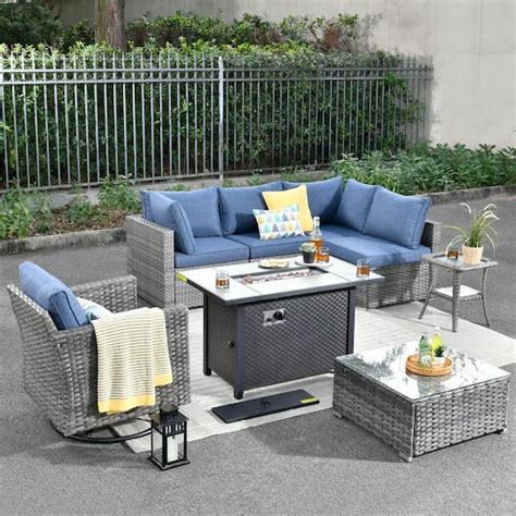 Hooowooo Messi Gray Piece Wicker Outdoor Patio Conversation Sofa Fire