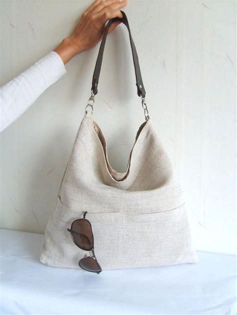 Linen Tote Bag Hobo Tote Bag Natural Linen Color Bag With Giftforher