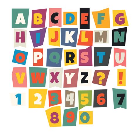 English Alphabet With Numbers Cut Out Letters Vector Illustration