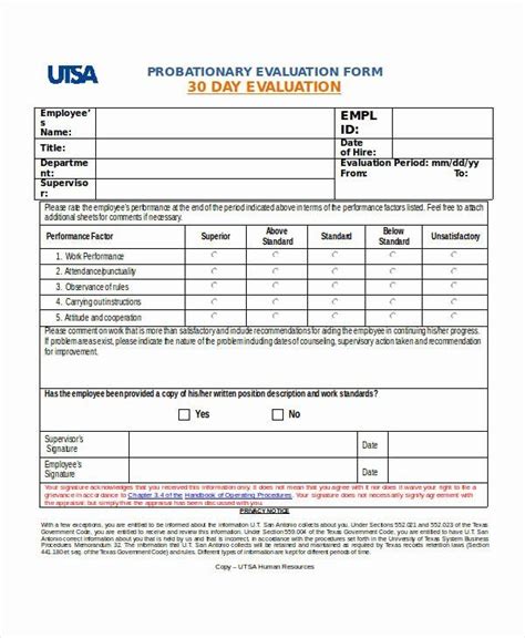 Free 30 Day Employee Evaluation Form 2024