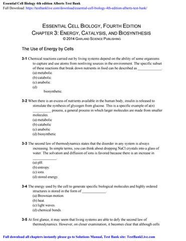 Essential Cell Biology Th Edition Alberts Test Bank By Anika Bishop