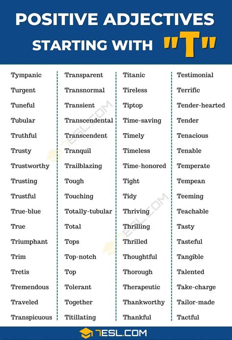 101 Positive Adjectives That Start With T T Words To Describe Someone • 7esl