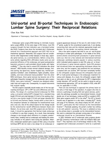 PDF Uni Portal And Bi Portal Techniques In Endoscopic Lumbar Spine