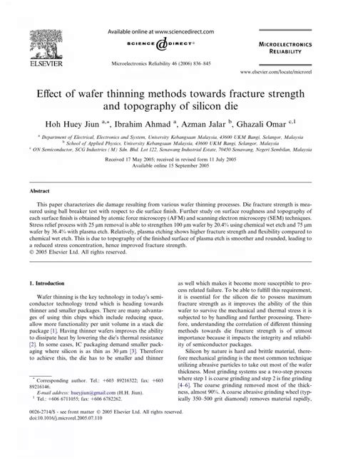 Pdf Effect Of Wafer Thinning Methods Towards Fracture Strength And