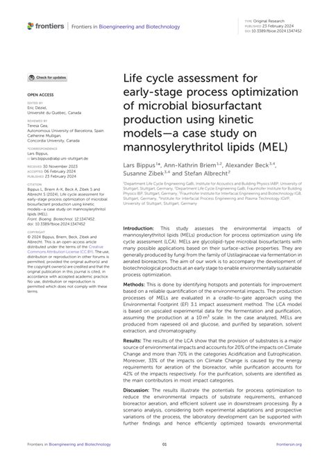 PDF Life Cycle Assessment For Early Stage Process Optimization Of