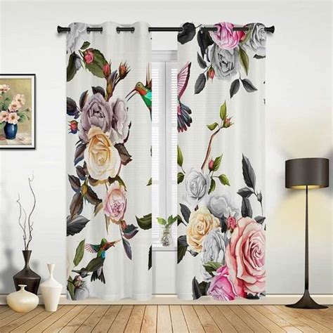 60x120cm Rideau Occultant Fleurs Rose Colibris Plantes 3D Imprimé