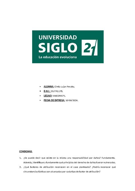 TP 1 Derechos DE Daños ALUMNA Cintia Lujan Peralta D N 33 770