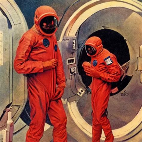 Two Scientists Wearing Futuristic Red Hazmat Suits Stable Diffusion