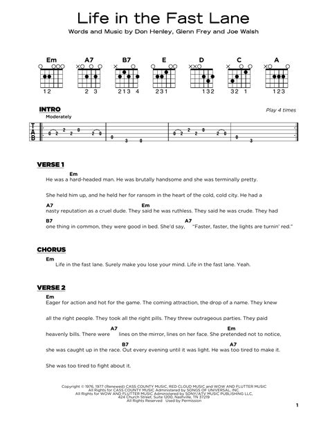 The Eagles Life In The Fast Lane Sheet Music Notes, Chords | Sheet ...