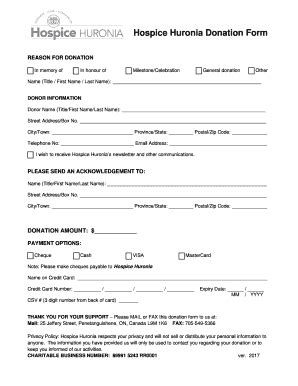 Fillable Online Hospice Huronia Donation Form Fax Email Print Pdffiller