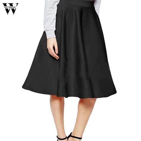 Womail Skirts Vintage A Line Knee Length Skirt Women Stretch High Waist