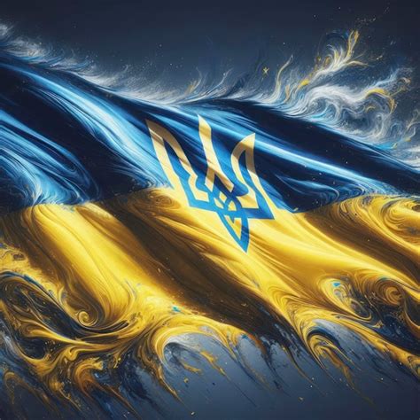 Premium AI Image | Flag of Ukraine with coat of arms blowing in the ...