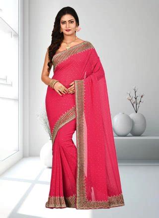 Buy Online Cream Embroidered Work Georgette Designer Traditional Sarees