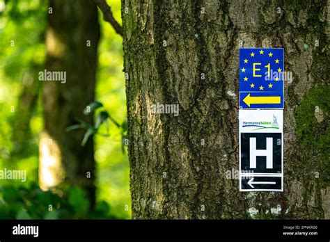 Trail Marker Signs For The E1 European Long Distance Path And The