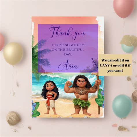 Moana Birthday Thank You Tag Template Personalized Digital Kids Party