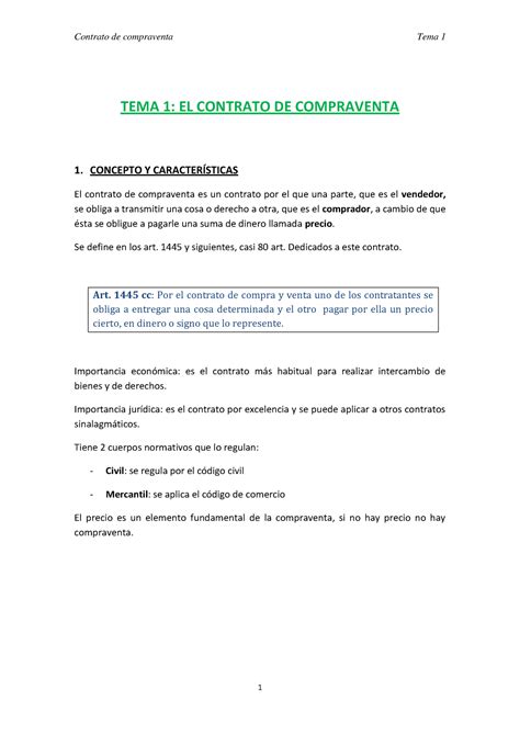 Compraventa Contrato De Compraventa Tema Tema El Contrato De